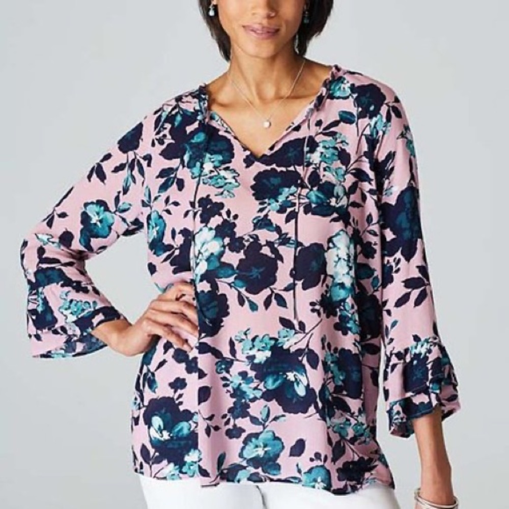 J.Jill | Blooms Floral Colourful Rayon Blouse Size XS